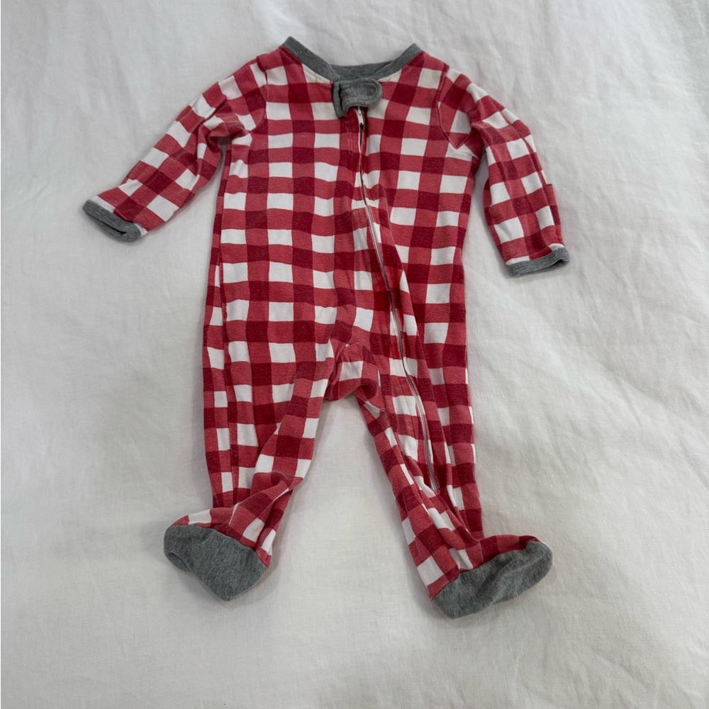 The Honest Company Red and White Checkered Footie